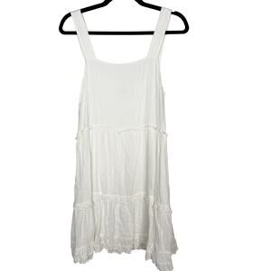 Rails Small S White Sandy Dress Tiered Ruffle Square Neck Linen Blend Mini Flowy